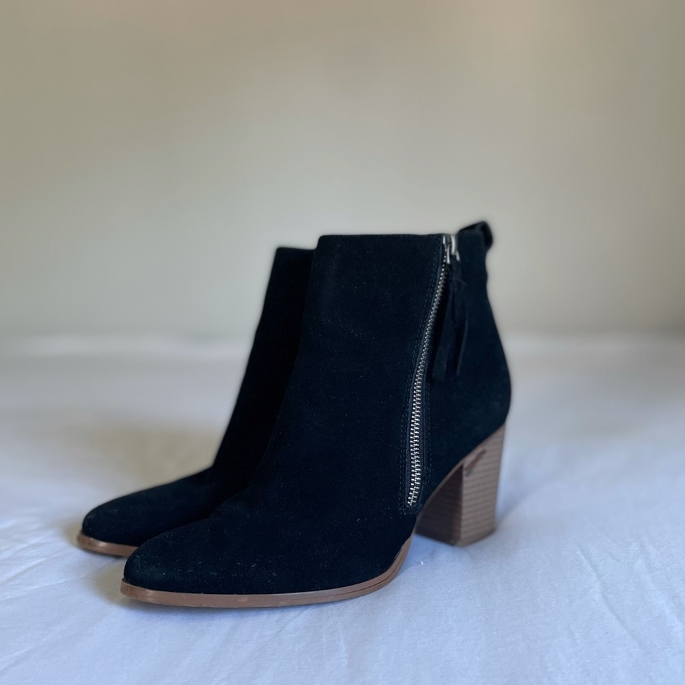 COPY - Susina Black Suede Zipper Ankle Bootie | Size 8.5